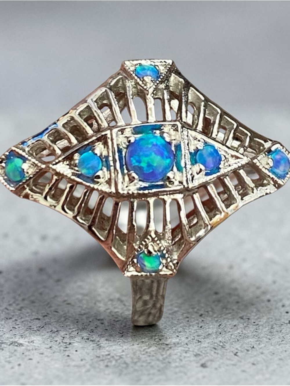 Fire Opal Ring Art Deco Style Ring  Size 6.5